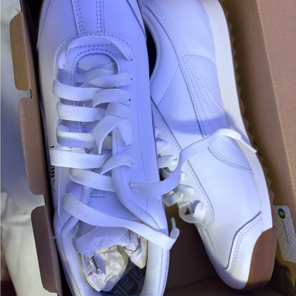 Puma Roma White Sneakers with Gold Details